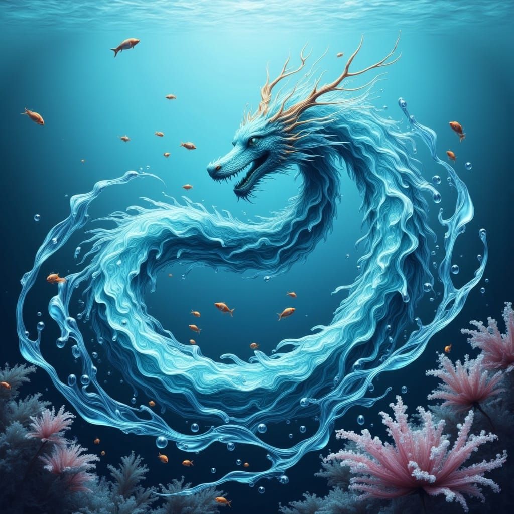 Vibrant Water Dragon in Dreamlike Scene