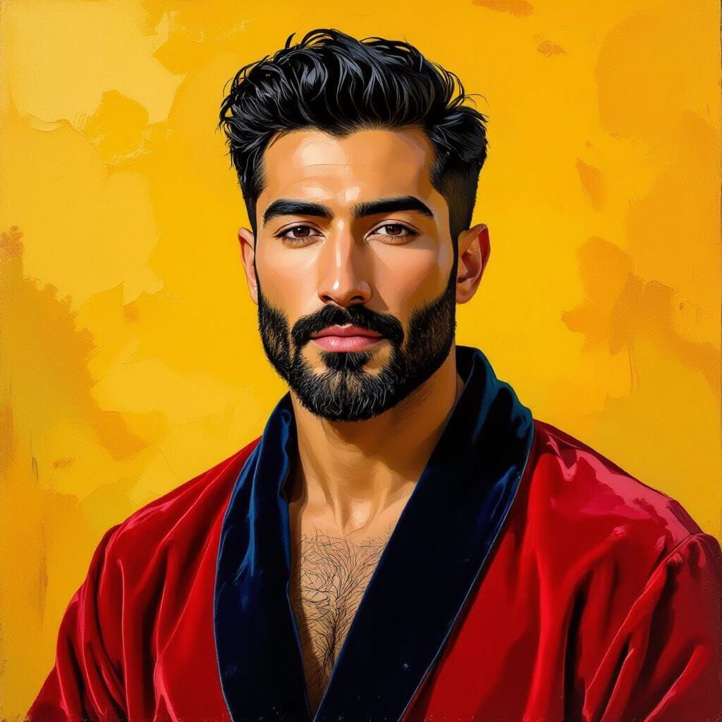 Handsome Man in Forest: Impressionist Oil Painting