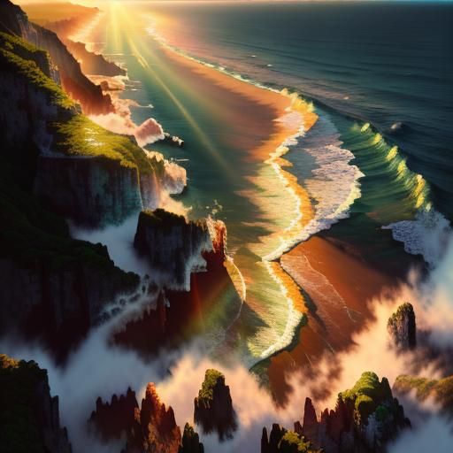 Vibrant Sunset Over Ocean: Photorealistic Maximalist Landsca...