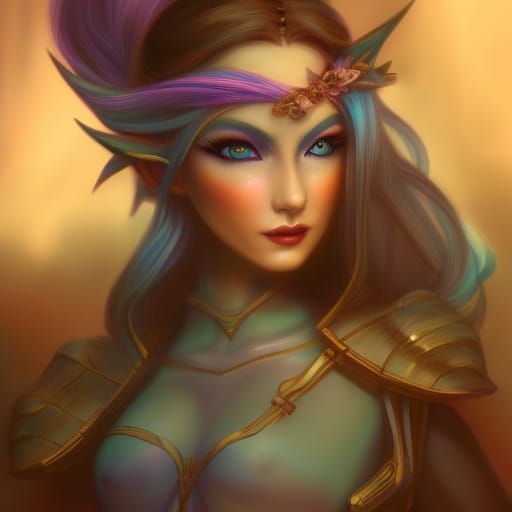 Warrior Elf Girl Portrait in Detailed Fantasy Art