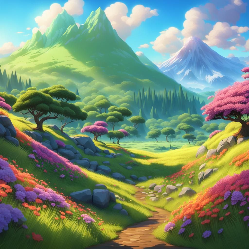 Anime Natural Landscape in 3D Digital Art