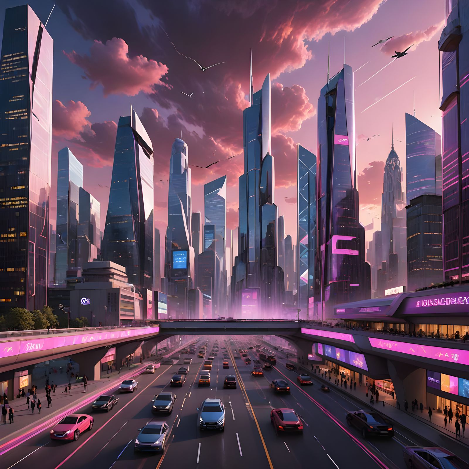 Futuristic Cityscape with Data Visualizations as 3D Art