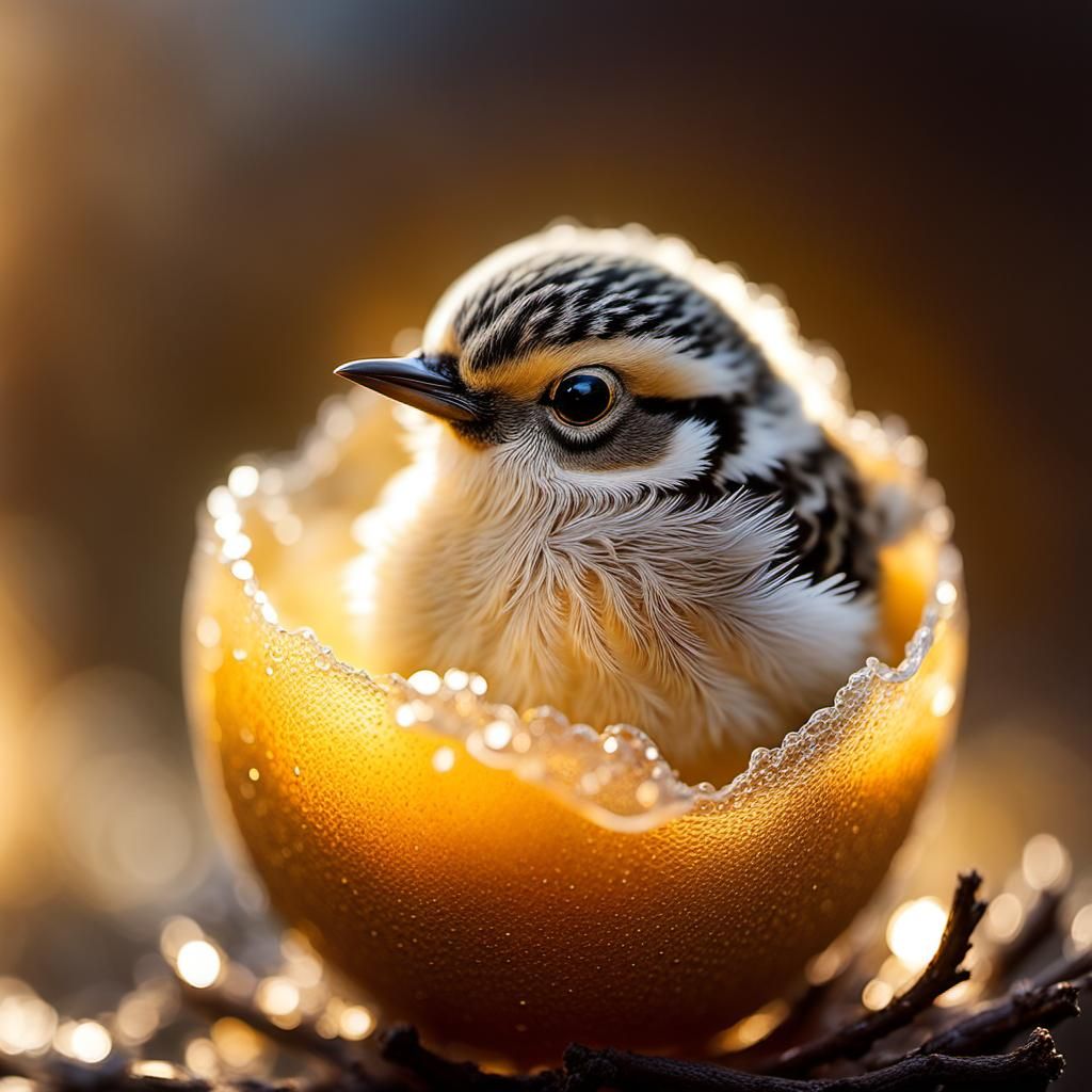 Delicate Baby Bird in Glass Egg: Macro Photography