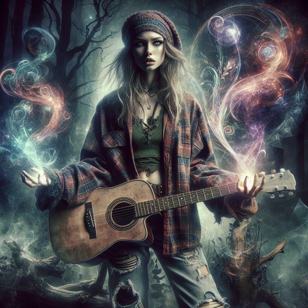 Grunge Enchantress Amidst Whispers of Ancient Magic