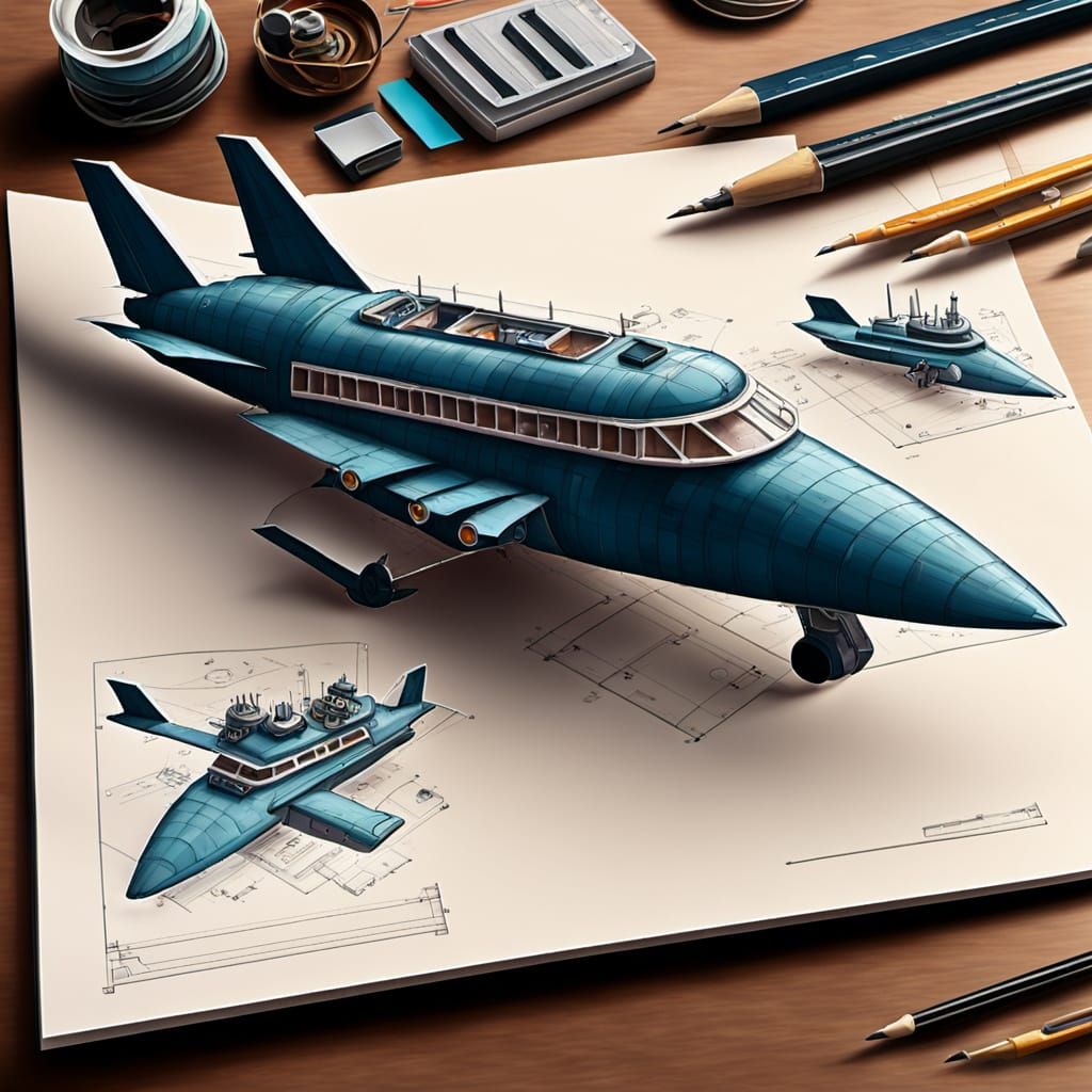 Engineering Drawing Style Spaceship Design