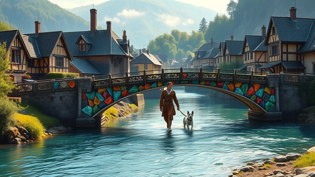 Gems Span Middle Age River Town in 8K Photorealistic Brillia...