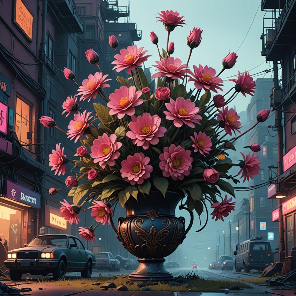 Fantastical Pink Floral Masterpiece in High-Contrast Style