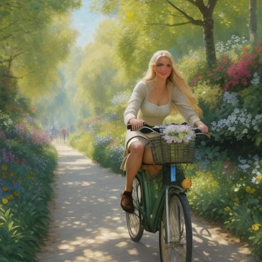 Impressionist Woman on Bike in Gourd Market