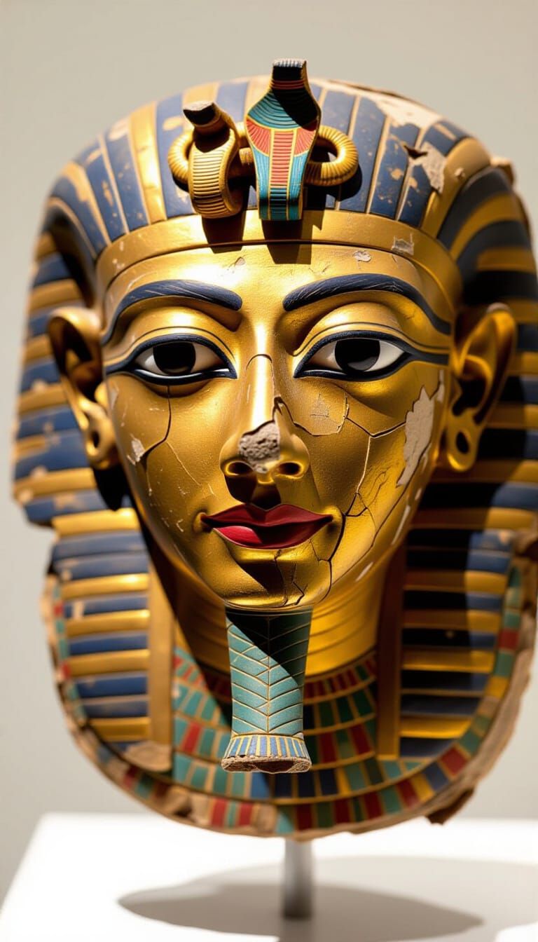 Fragmented Ancient Egyptian Mummy Mask with Serene Face