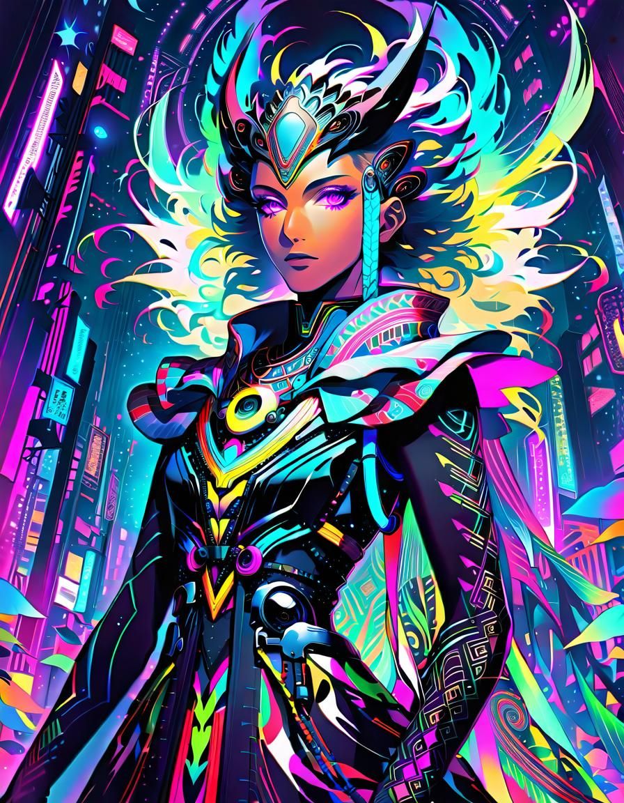 Cyberpunk Anime Man in Neon Lights