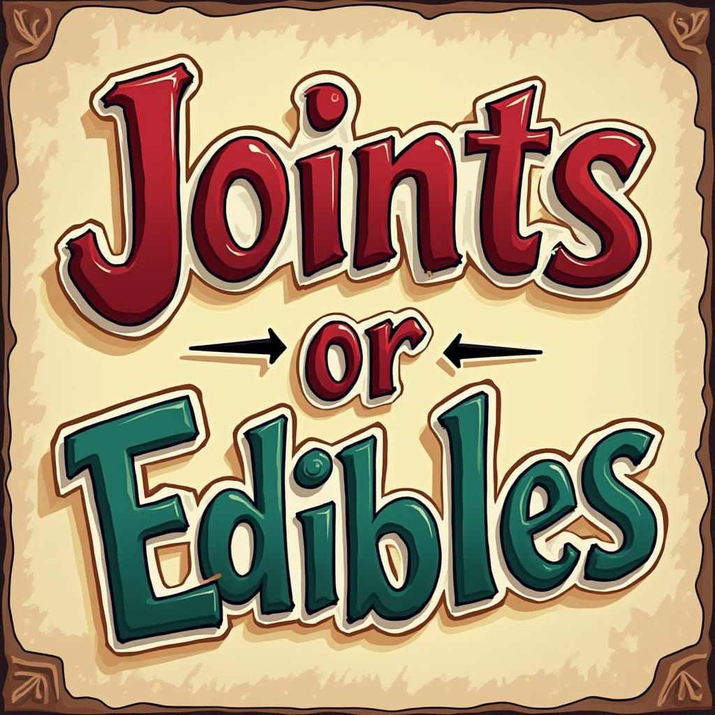 Bold Cursive Cartoon Letters Say Joints or Edibles