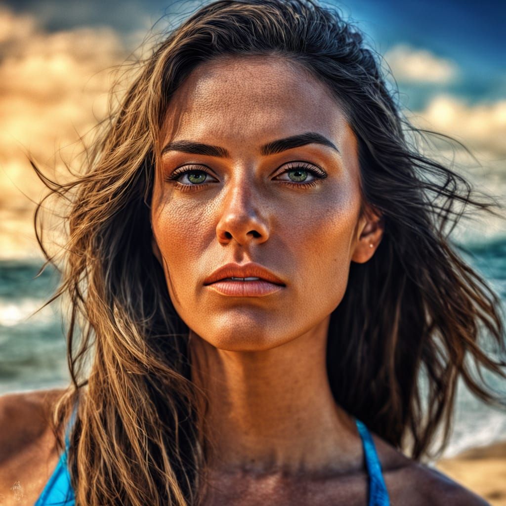 Hyperrealistic Beach Goddess in Cinematic HDR