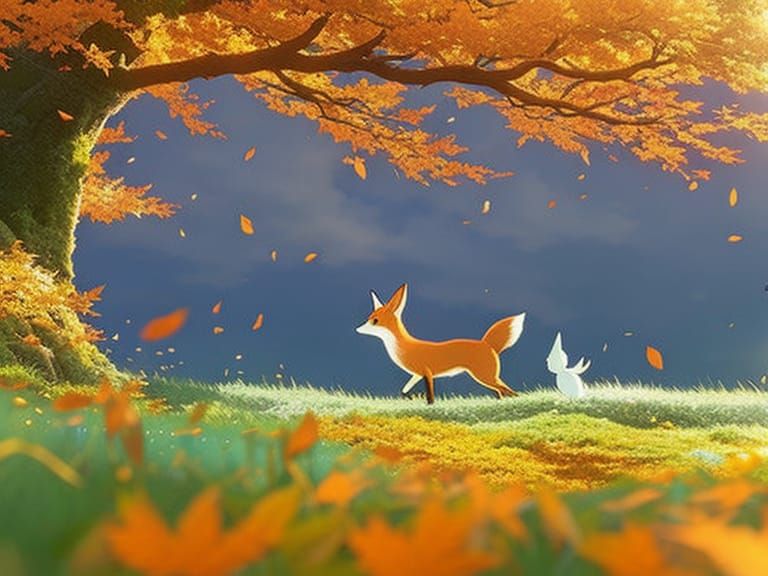 Autumnal Fox, Floral Rabbit, Icy Bird in Anime Style