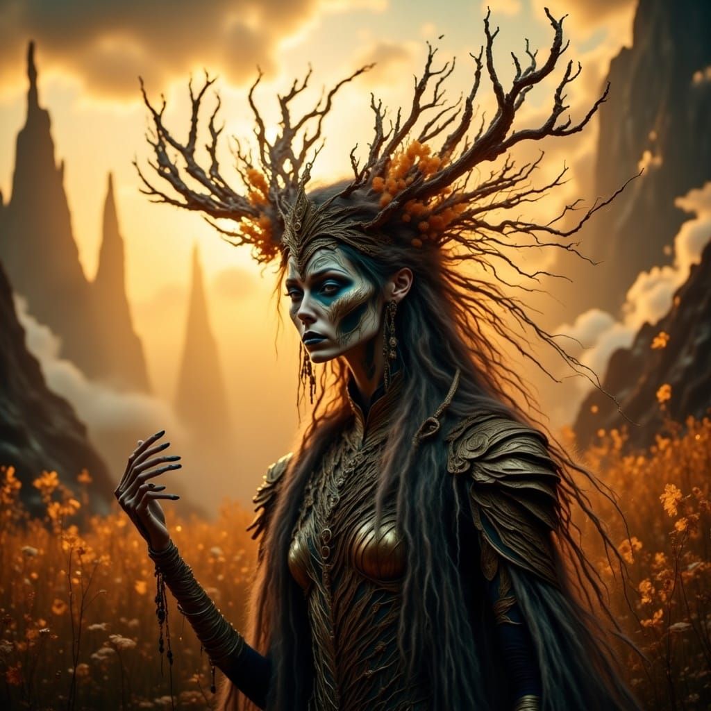 Mystical Figure in Golden Light, Surrealist Art