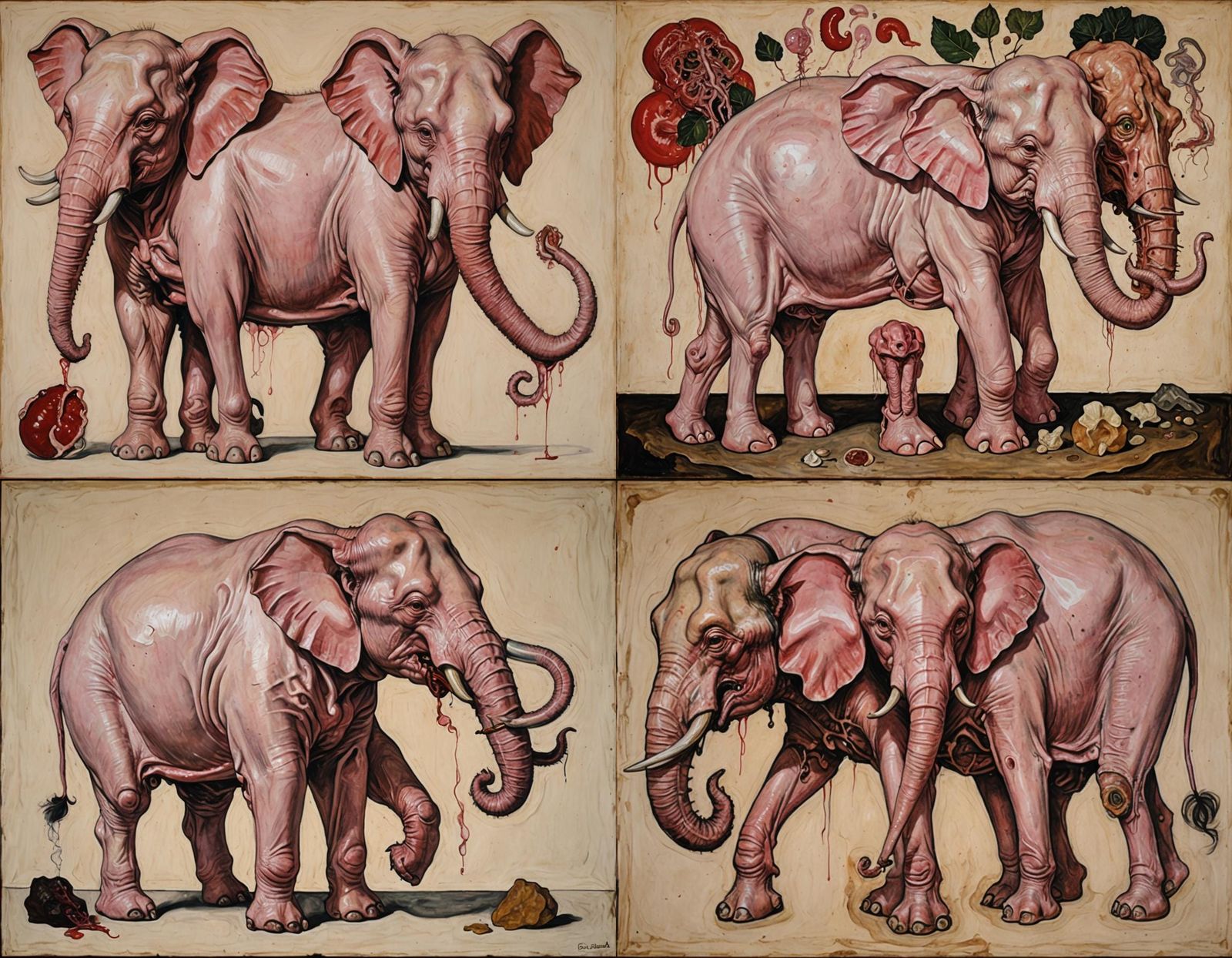 Surreal Pink Elephant Mutant in Expressionist Oil