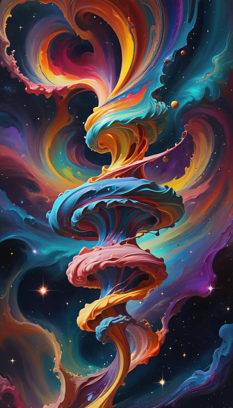 Turbulent Cosmic Vortex in Iridescent Oil Paint