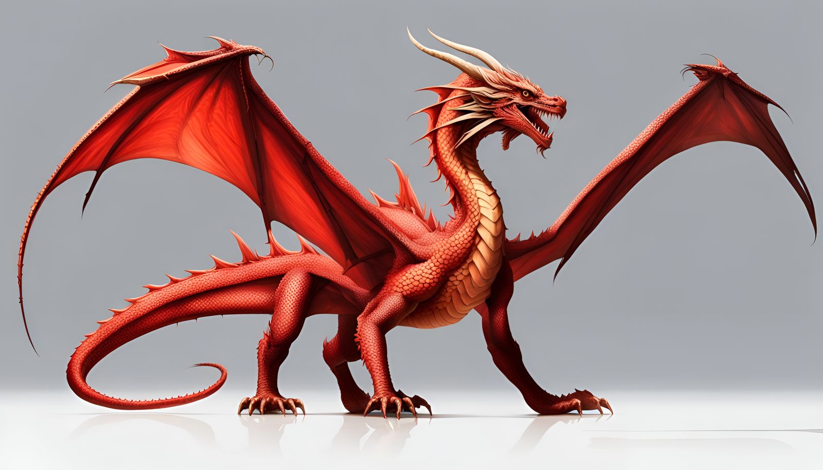Red dragon with long tail and large wings