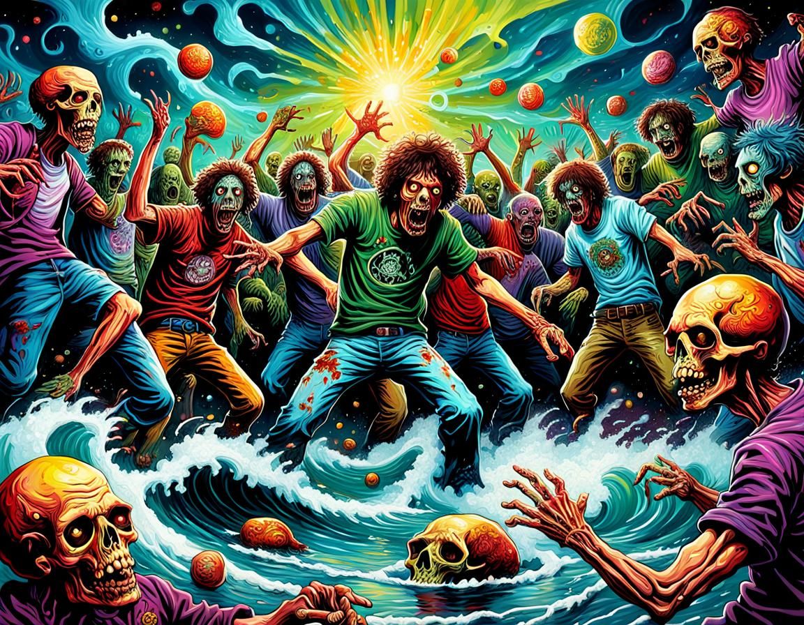 Psychedelic Party Zombies Unleashed in Comic Book Art