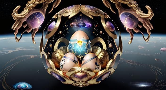 Cosmic Space Spirit Hatches in Psychedelic Oil Painting