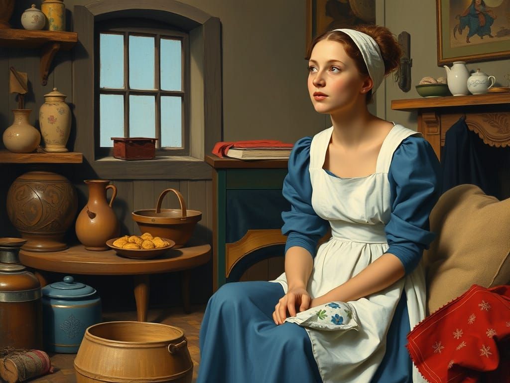 Elegant Woman Receives Divine News in Cozy Domestic Setting