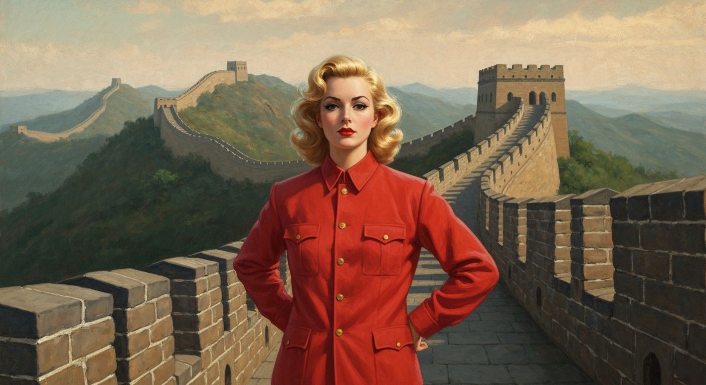 1950s Pin-Up on Great Wall in Tonalist Style