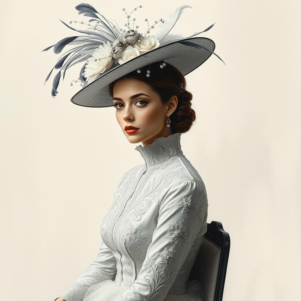 Elegant Woman in Embroidered Dress, Impressionist Portrait