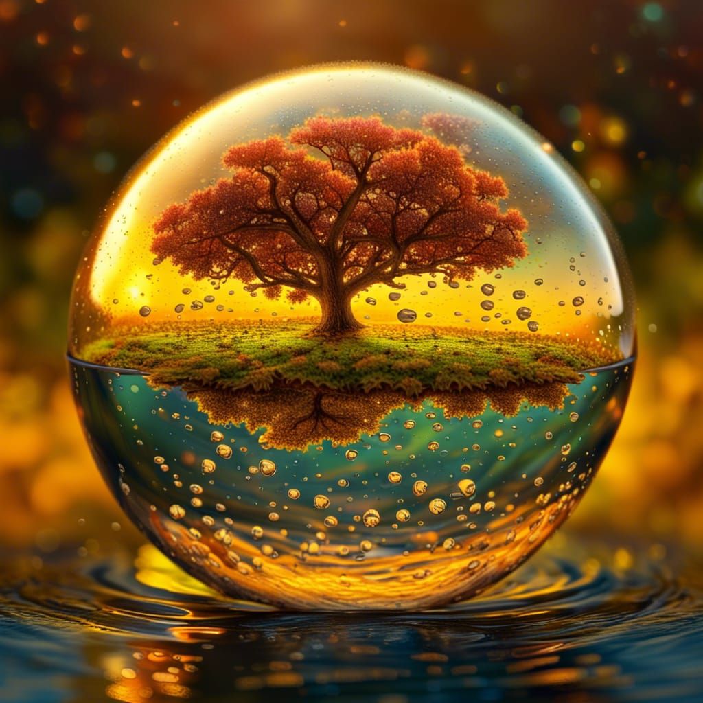 oak tree inside of a sphere