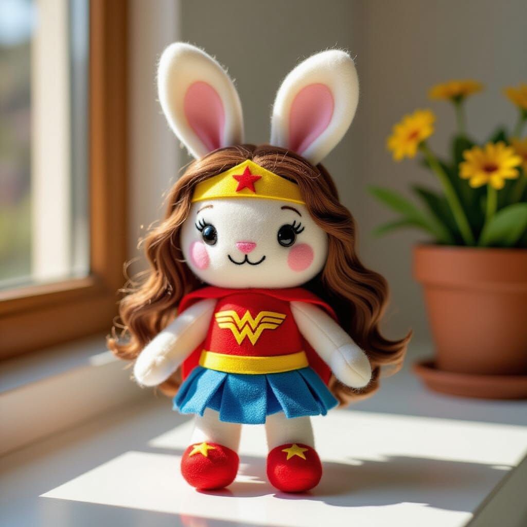 Wonder Woman Rabbit Doll Made of Felt