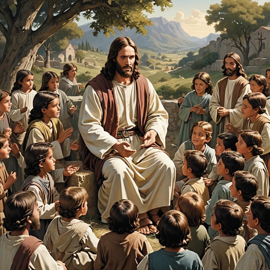 Jesus Christ Teaching Children in a Garden