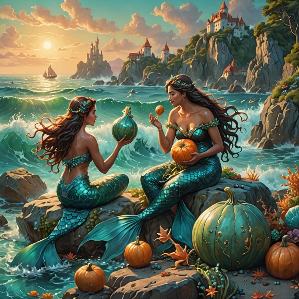 Mermaid and Prince Exchange Gift in Fantasy Illustration