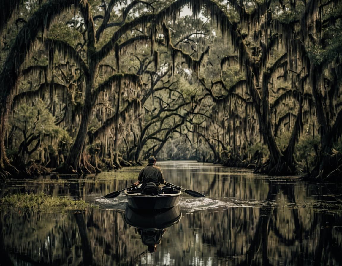 Mysterious Swamp: Bass Boat on Blackwater River