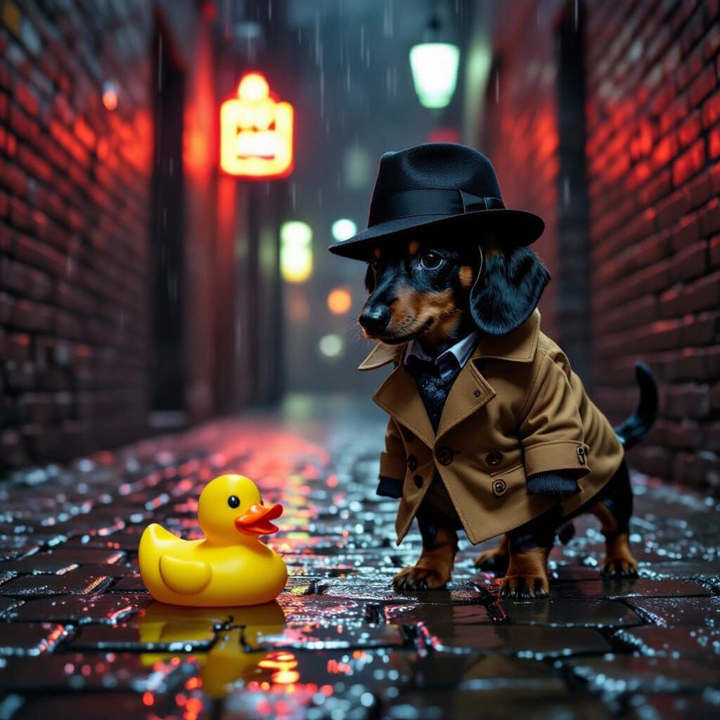 Detective Dachshund Investigates in Film Noir Style
