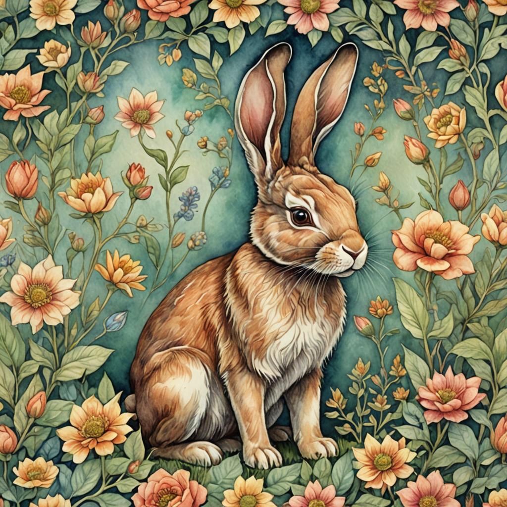 Vintage Bunny in Watercolor Style