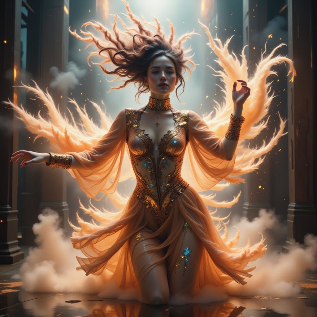 Ethereal Showgirl in Dreamlike Surrealist Style