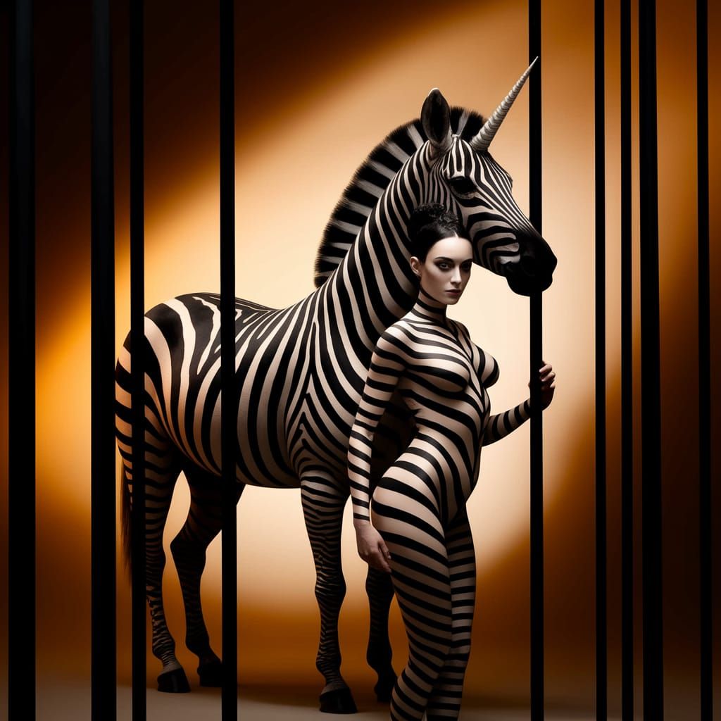 Surreal Striped Goddess Unites with Black and White Zebra Un...