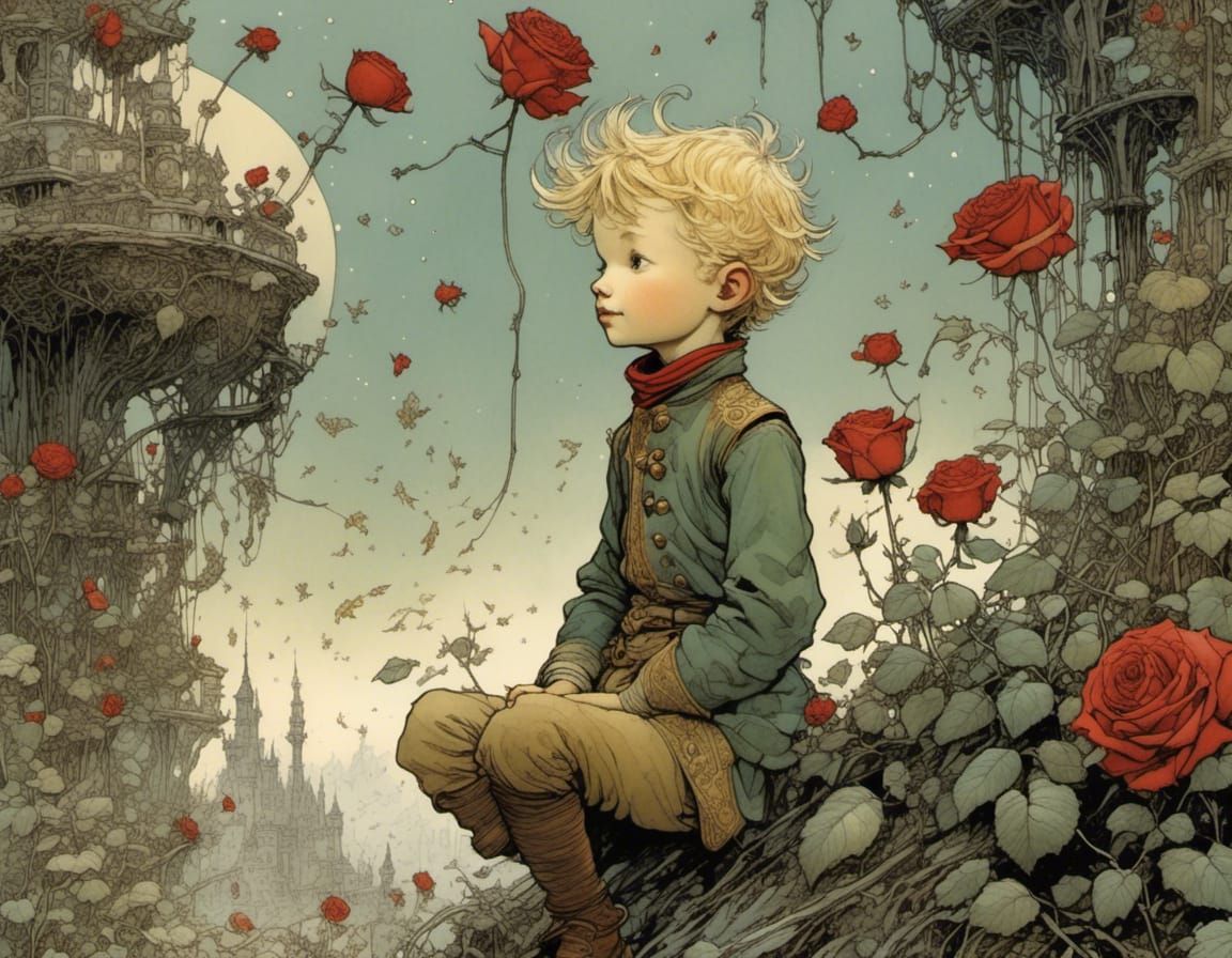 The Little Prince and Rose Illustration