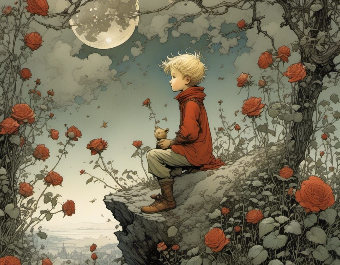 The Little Prince and his Rose Illustration
