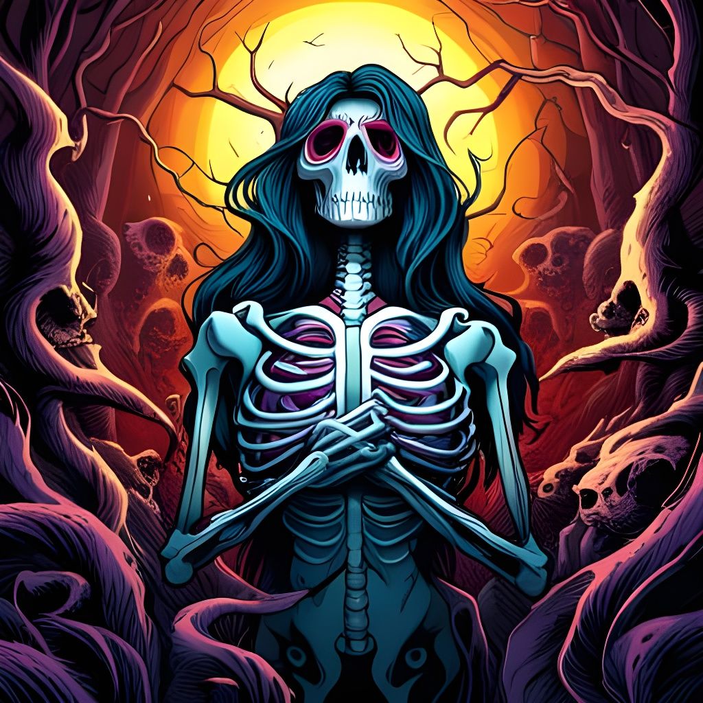 Psychedelic Skeleton in Gothic Setting