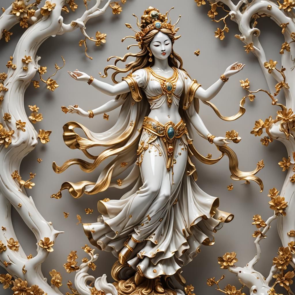 Porcelain Goddess Statue with Gold Accents