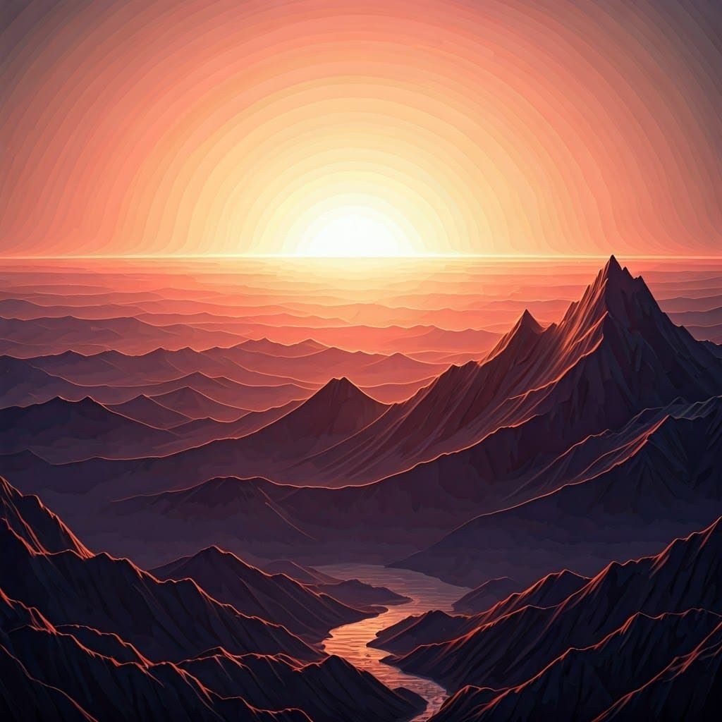 Salmon Sun Ascends Over Mountain Range