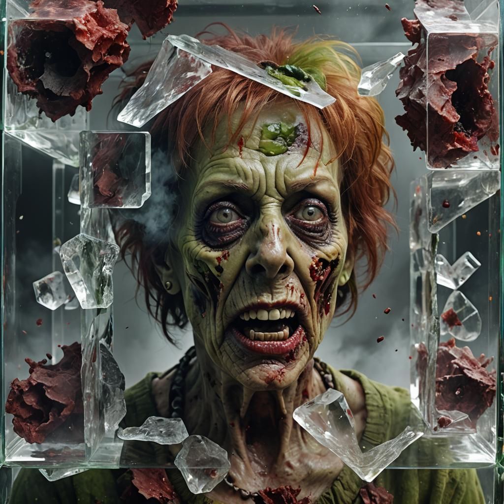 Hyperrealistic Zombie in Crystal Cube