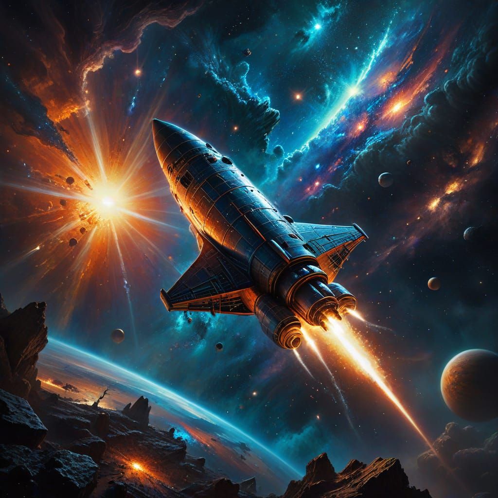 Detailed Rocket Soars Through Starry Milky Way as Sun Rises