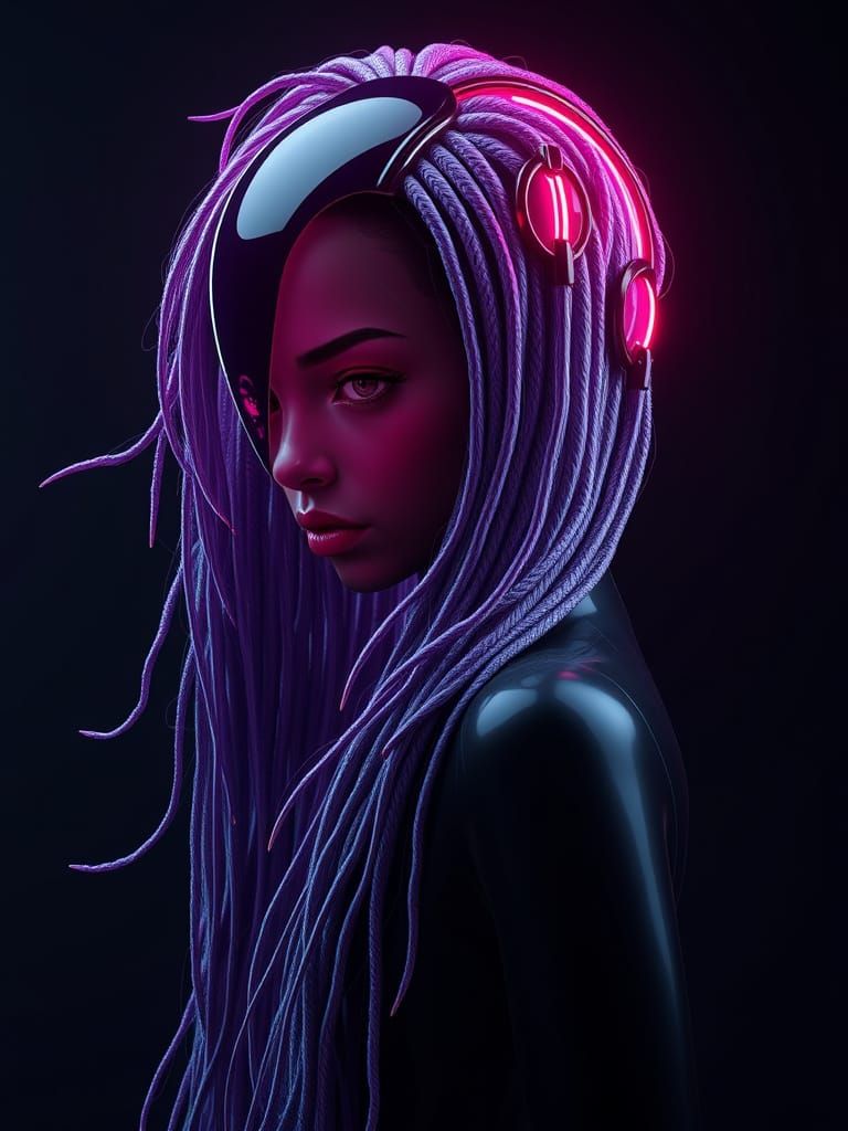 High-Tech Female Humanoid in Neon Light