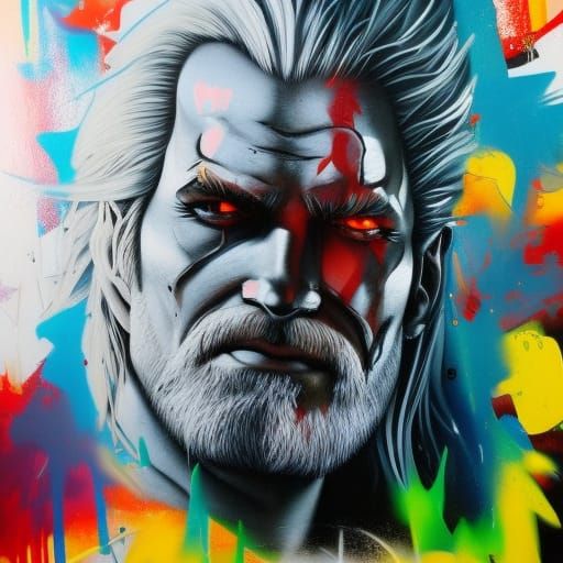 Geralt as Colorful Graffiti Street Art