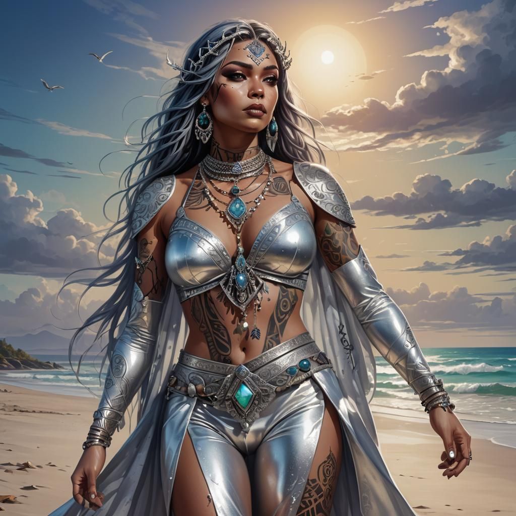 Tribal Witch on Beach in Digital Painting Style