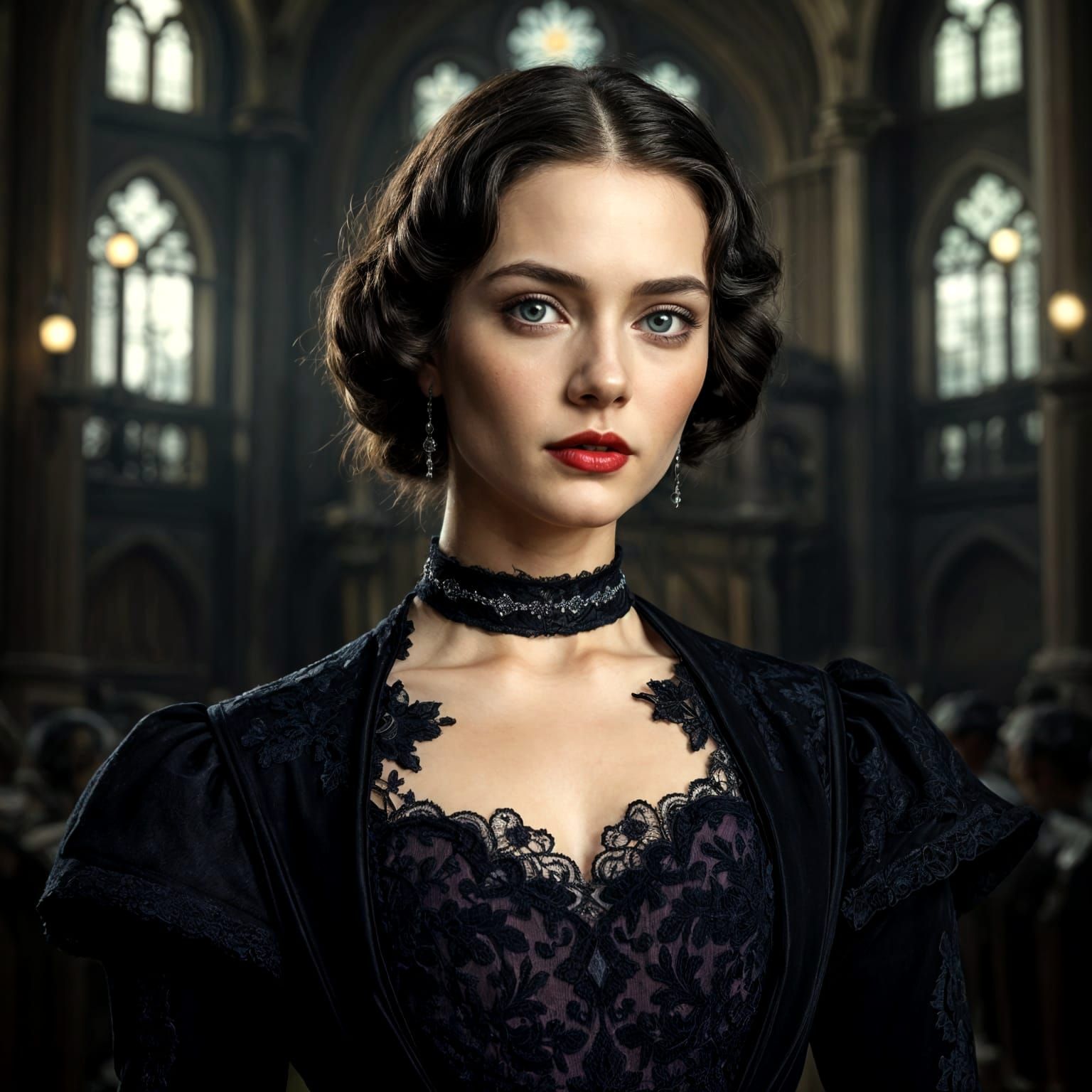 Edwardian Woman Portrait in Moonlight, Ashen Color Palette