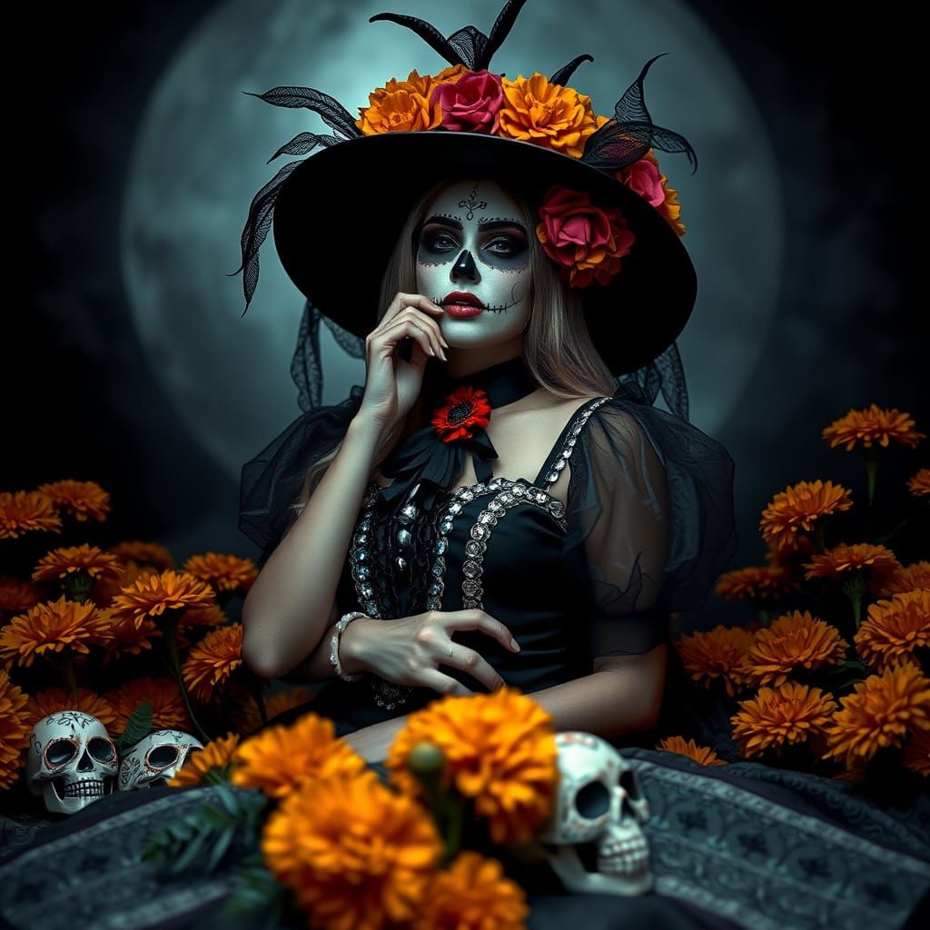 Dia de los Muertos Portrait in Gothic Style