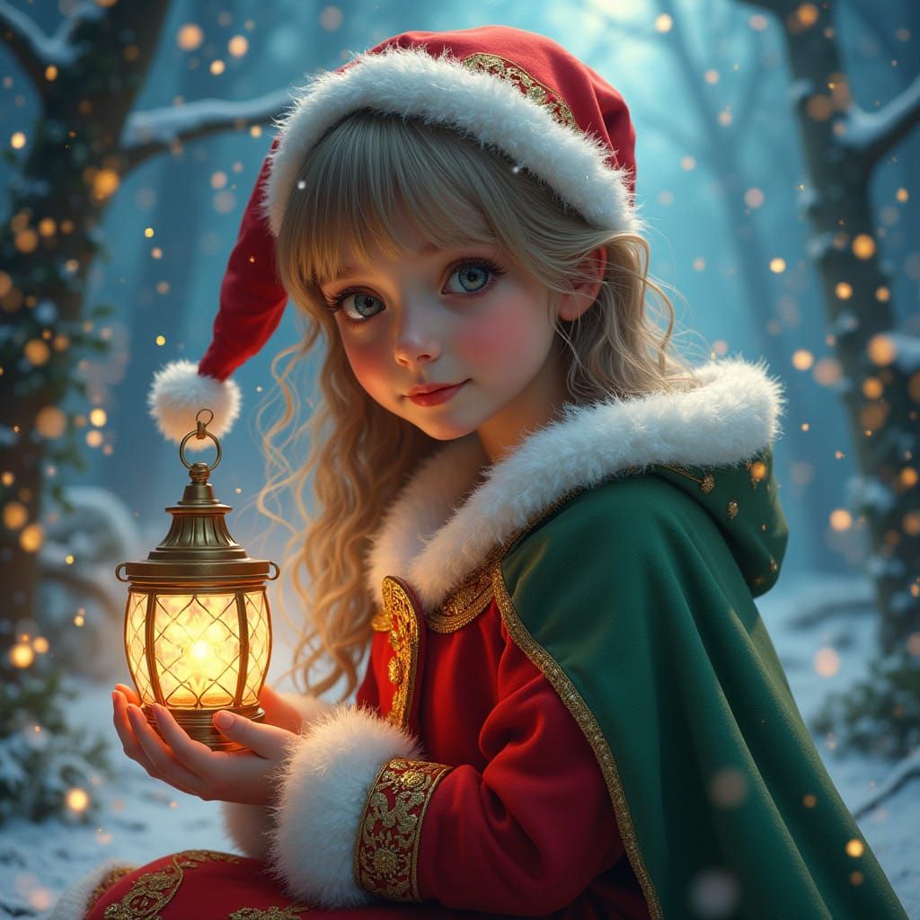 Whimsical Santa Portrait in Enchanted Snow Globe World