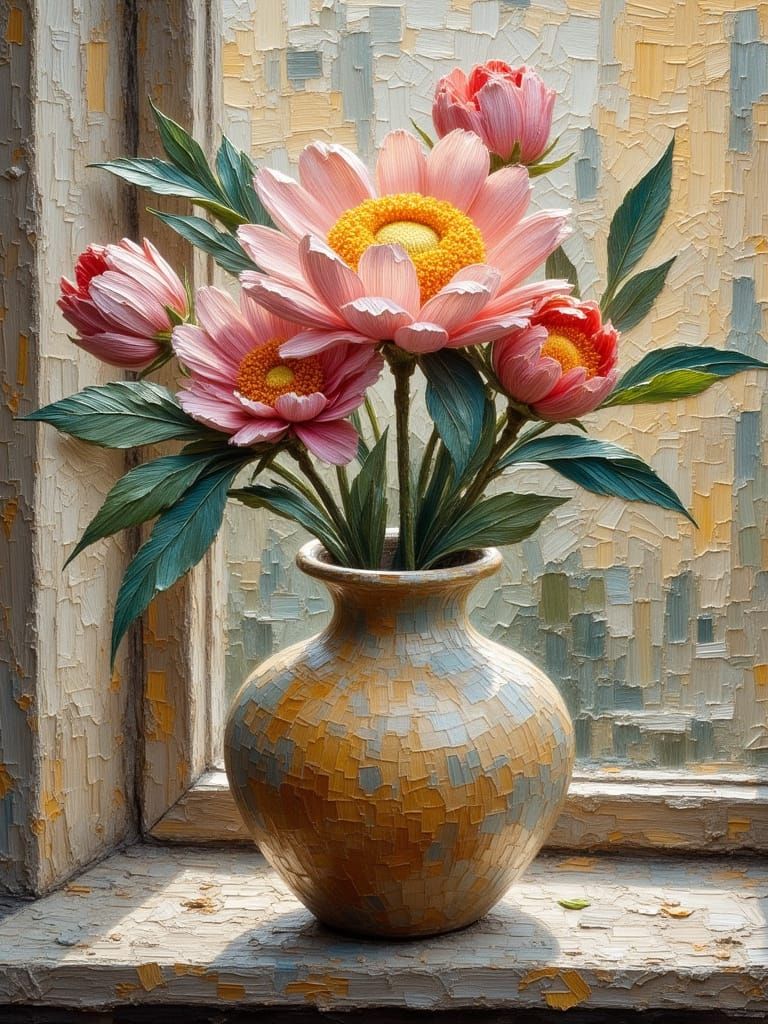 Protea Flower Still Life as Impasto Painting