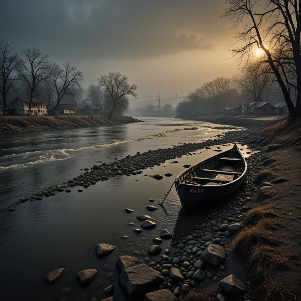 Inspirational River Landscape at Dawn with Mysterious Atmosp...